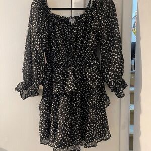 Justify Black and White Floral Long Sleeve Dress